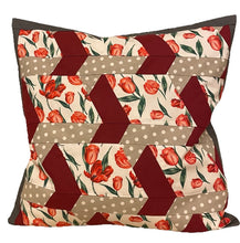 Carregar imagem no visualizador da galeria, Patchwork Kissenhülle in 3D Optik, Landhausstil Kissenbezug, rot/weiß/anthrazit 40x40cm