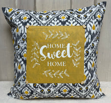 Lade das Bild in den Galerie-Viewer, Landhausstil Kissenhülle * Kissenbezug * Dekokissen „ Home Sweet Home „ Senfgelb/grau
