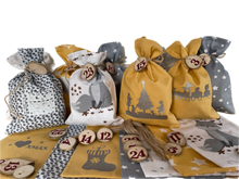 Lade das Bild in den Galerie-Viewer, Adventskalender,Landhausstil Adventskalender zum Befüllen, grau/senfg