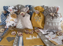 Lade das Bild in den Galerie-Viewer, Adventskalender,Landhausstil Adventskalender zum Befüllen, Adventskalender Zahlen aus Holz, blau/senfgelb/taupe