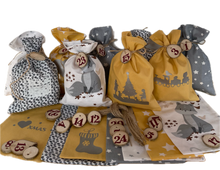 Lade das Bild in den Galerie-Viewer, Adventskalender,Landhausstil Adventskalender zum Befüllen, grau/senfg