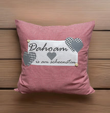 Lade das Bild in den Galerie-Viewer, Landhausstil Kissenhülle, Kissenbezug, Landhaus Kissen, Dekokissen*Dahoam is am scheensten* rot/grau