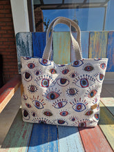Lade das Bild in den Galerie-Viewer, Handgefertigte Strandtasche, Shopper aus gewebten Stoff 50x39x14cm