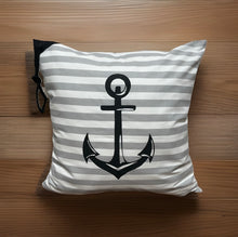 Lade das Bild in den Galerie-Viewer, Maritime Kissenhülle, Kissenbezug, Landhausstil Kissen * Anker * grau/weiß