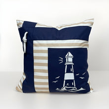 Lade das Bild in den Galerie-Viewer, Maritime Kissenhülle, Kissenbezug, Landhausstil Kissen * Leuchtturm* blau/weiß/beige