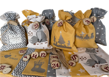 Lade das Bild in den Galerie-Viewer, Adventskalender,Landhausstil Adventskalender zum Befüllen, grau/senfg