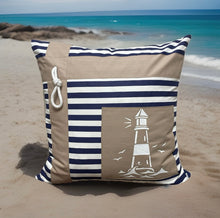 Lade das Bild in den Galerie-Viewer, Maritime Kissenhülle, Kissenbezug, Landhausstil Kissen * Leuchtturm* blau/weiß/beige
