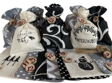 Lade das Bild in den Galerie-Viewer, Adventskalender,Landhausstil Adventskalender zum Befüllen, 24 Säckchen zum Advent, schwarz/grau/creme