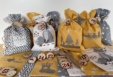 Lade das Bild in den Galerie-Viewer, Adventskalender,Landhausstil Adventskalender zum Befüllen, grau/senfg