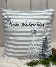 Lade das Bild in den Galerie-Viewer, 1x Weihnachtliche Landhausstil Kissenhülle * Kissenbezug * Dekokissen * Frohe Weihnachten *grau/weiß gestreift
