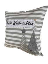 Lade das Bild in den Galerie-Viewer, 1x Weihnachtliche Landhausstil Kissenhülle * Kissenbezug * Dekokissen * Frohe Weihnachten *grau/weiß gestreift