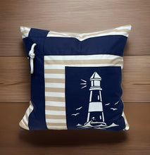 Lade das Bild in den Galerie-Viewer, Maritime Kissenhülle, Kissenbezug, Landhausstil Kissen * Leuchtturm* blau/weiß/beige