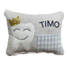 Carregar imagem no visualizador da galeria, Zahnfee Kissen / Personalisiert, Milchzahn Kissen, Zahnkissen, grau oder rosa 12x17cm.