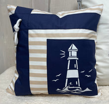 Lade das Bild in den Galerie-Viewer, Maritime Kissenhülle, Kissenbezug, Landhausstil Kissen * Leuchtturm* blau/weiß/beige