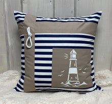Lade das Bild in den Galerie-Viewer, Maritime Kissenhülle, Kissenbezug, Landhausstil Kissen * Leuchtturm* blau/weiß/beige