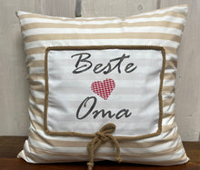 Lade das Bild in den Galerie-Viewer, Landhausstil Kissenhülle, Kissenbezug, Dekokissen *Beste Oma*beige/weiß