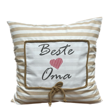 Lade das Bild in den Galerie-Viewer, Landhausstil Kissenhülle, Kissenbezug, Dekokissen *Beste Oma*beige/weiß