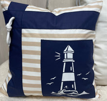 Lade das Bild in den Galerie-Viewer, Maritime Kissenhülle, Kissenbezug, Landhausstil Kissen * Leuchtturm* blau/weiß/beige