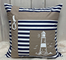 Lade das Bild in den Galerie-Viewer, Maritime Kissenhülle, Kissenbezug, Landhausstil Kissen * Leuchtturm* blau/weiß/beige