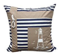 Lade das Bild in den Galerie-Viewer, Maritime Kissenhülle, Kissenbezug, Landhausstil Kissen * Leuchtturm* blau/weiß/beige