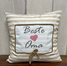 Lade das Bild in den Galerie-Viewer, Landhausstil Kissenhülle, Kissenbezug, Dekokissen *Beste Oma*beige/weiß