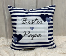Lade das Bild in den Galerie-Viewer, Landhausstil Kissenhülle, Vatertags Kissenbezug, Dekokissen *Bester Papa *blau/weiß