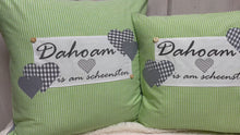 Laden und Abspielen von Videos im Galerie-Viewer, Landhausstil Kissenhülle, Kissenbezug, Landhaus Kissen, Dekokissen *Dahoam is am scheensten* grün/grau