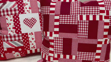 Load and play video in Gallery viewer, Patchwork cushion cover, country house style cushion cover, red/white 40x40cm.