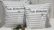 Laden und Abspielen von Videos im Galerie-Viewer, 1x Weihnachtliche Landhausstil Kissenhülle * Kissenbezug * Dekokissen * Frohe Weihnachten *grau/weiß gestreift