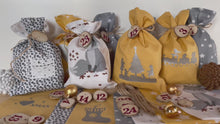 Laden und Abspielen von Videos im Galerie-Viewer, Adventskalender,Landhausstil Adventskalender zum Befüllen, grau/senfg