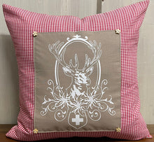 Lade das Bild in den Galerie-Viewer, 1 Landhausstil Kissenhülle, Kissenbezug, Dekokissen * Jäger Hubertus Hirsch * rot/beige