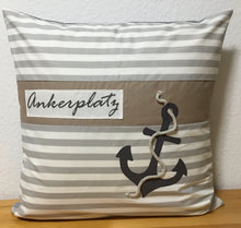 Lade das Bild in den Galerie-Viewer, Maritime Kissenhülle, Kissenbezug, Landhausstil Kissen * Ankerplatz * grau/weiß