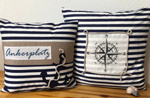 Lade das Bild in den Galerie-Viewer, 1x Maritime Kissenhülle, Kissenbezug, Landhausstil Kissen, Dekokissen Ankerplatz blau/weiß