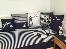 Load image into Gallery viewer, Maritime patchwork blanket, bedspread, children's blanket, bed throw 130cm x 200cm blue/white stripes