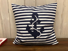 Lade das Bild in den Galerie-Viewer, 1x Maritime Kissenhülle, Kissenbezug, Landhausstil Kissen, Anker blau/weiß
