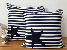 Lade das Bild in den Galerie-Viewer, Maritime Kissenhülle, Kissenbezug, Landhausstil Kissen, Dekokissen Seestern blau/weiß
