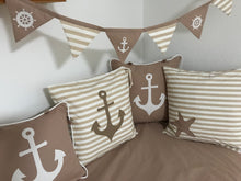 Load image into Gallery viewer, Maritime patchwork blanket, bedspread, children's blanket, bed throw 130cm x 200cm beige/white