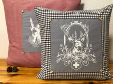 Lade das Bild in den Galerie-Viewer, 1 Landhausstil Kissenhülle, Kissenbezug, Dekokissen * Jäger Hubertus Hirsch * grau/weiß kariert