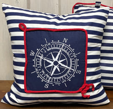 Lade das Bild in den Galerie-Viewer, Maritime Kissenhülle, Kissenbezug, Landhausstil Kissen * Kompass * blau/weiß