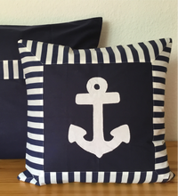 Cargar imagen en el visor de la galería, Maritime Kissenhülle, Kissenbezug,Landhausstil Kissen *Anker*blau