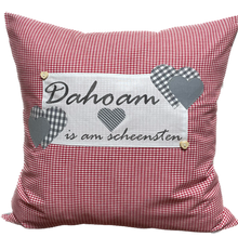 Lade das Bild in den Galerie-Viewer, Landhausstil Kissenhülle, Kissenbezug, Landhaus Kissen, Dekokissen*Dahoam is am scheensten* rot/grau
