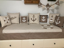 Load image into Gallery viewer, Maritime patchwork blanket, bedspread, children's blanket, bed throw 130cm x 200cm beige/white striped