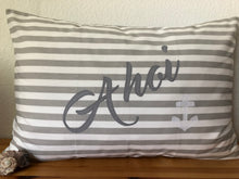 Lade das Bild in den Galerie-Viewer, Maritime Kissenhülle, Kissenbezug, Landhausstil Kissen * Ahoi * grau/weiß 40x60.