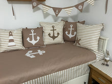 Load image into Gallery viewer, Maritime patchwork blanket, bedspread, children's blanket, bed throw 130cm x 200cm beige/white