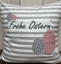 Lade das Bild in den Galerie-Viewer, 1 Landhausstill Kissenhülle, Kissenbezug, Osterkissen,Ostern grau/weiß/rot