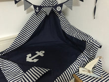 Load image into Gallery viewer, Maritime patchwork blanket, bedspread, children's blanket, bed throw 130cm x 200cm blue/white stripes