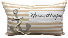 Cargar imagen en el visor de la galería, Maritime Kissenhülle, Landhausstil Kissenbezug * Heimathafen * Beige/weiß 30x50cm.