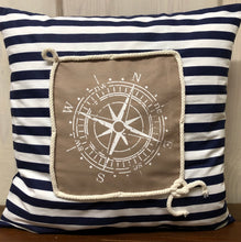 Lade das Bild in den Galerie-Viewer, Maritime Kissenhülle, Kissenbezug, Landhausstil Kissen * Kompass * blau/weiß/beige