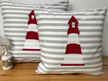 Lade das Bild in den Galerie-Viewer, Maritime Kissenhülle, Kissenbezug, Landhausstil Kissen * Leuchtturm * grau/weiß/rot