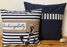 Lade das Bild in den Galerie-Viewer, 1x Maritime Kissenhülle, Kissenbezug, Landhausstil Kissen, Dekokissen Ankerplatz blau/weiß